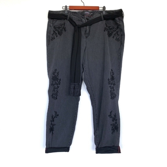 Torrid Gray Black Boyfriend Embroidered Jeans - Picture 3 of 8